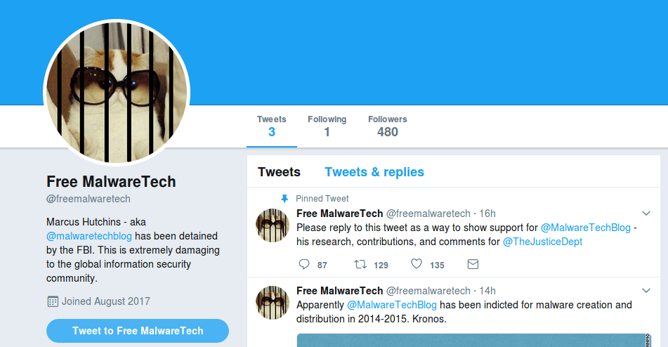 image Twitter profile campagne Gratis MalwareTech